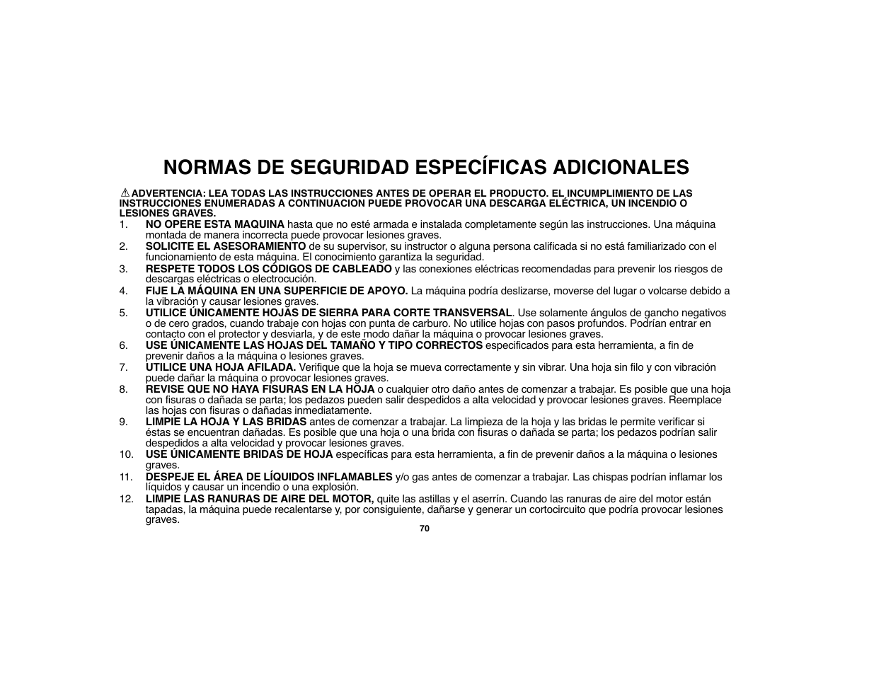 Normas de seguridad específicas adicionales | Black & Decker 90528012 User Manual | Page 70 / 88
