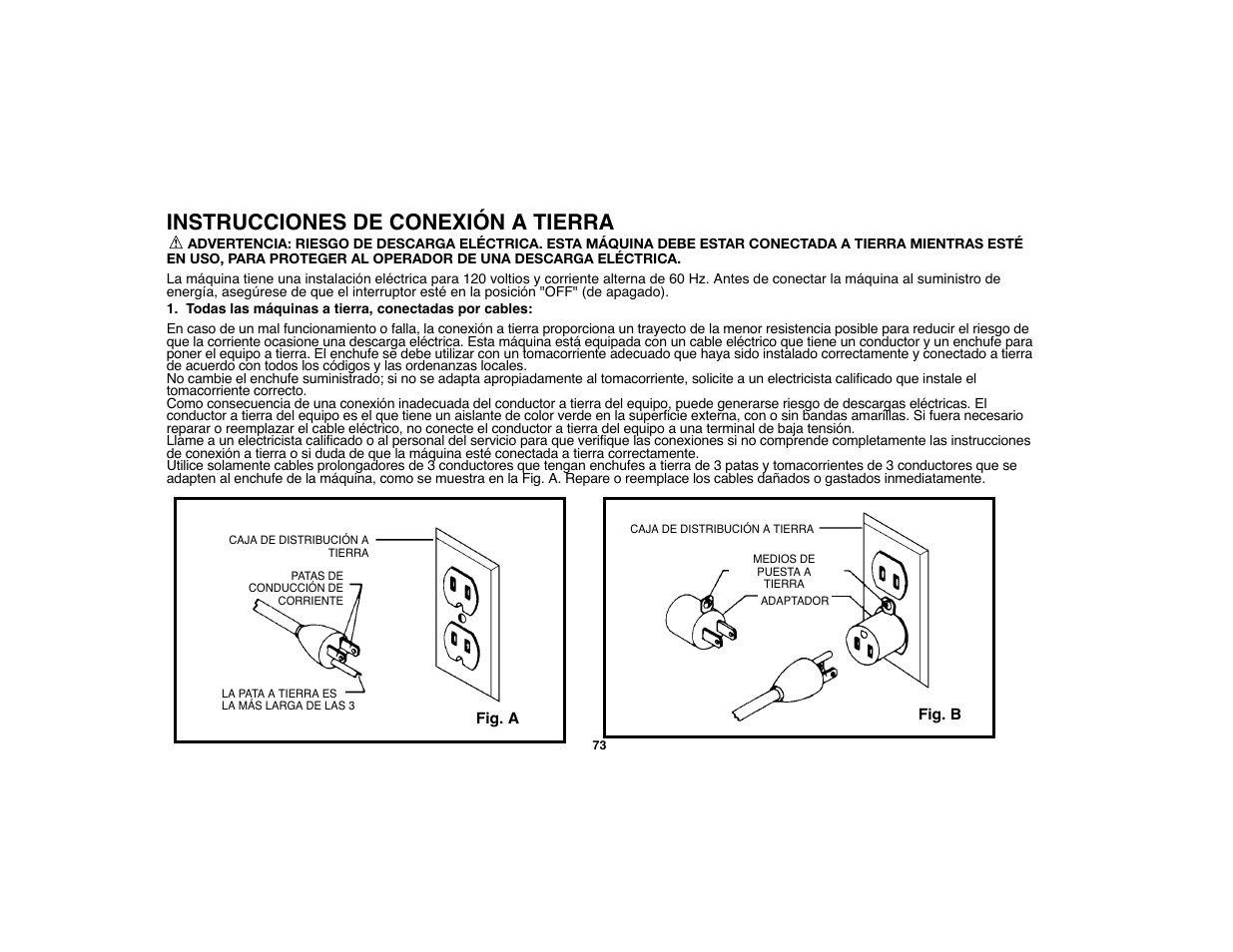 Extension cords, Instrucciones de conexión a tierra | Black & Decker 90528012 User Manual | Page 73 / 88