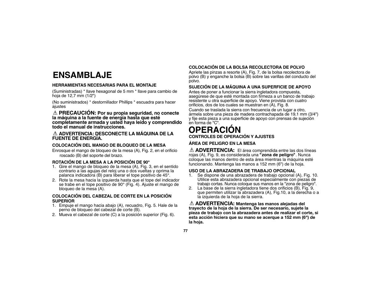 Ensamblaje operación | Black & Decker 90528012 User Manual | Page 77 / 88