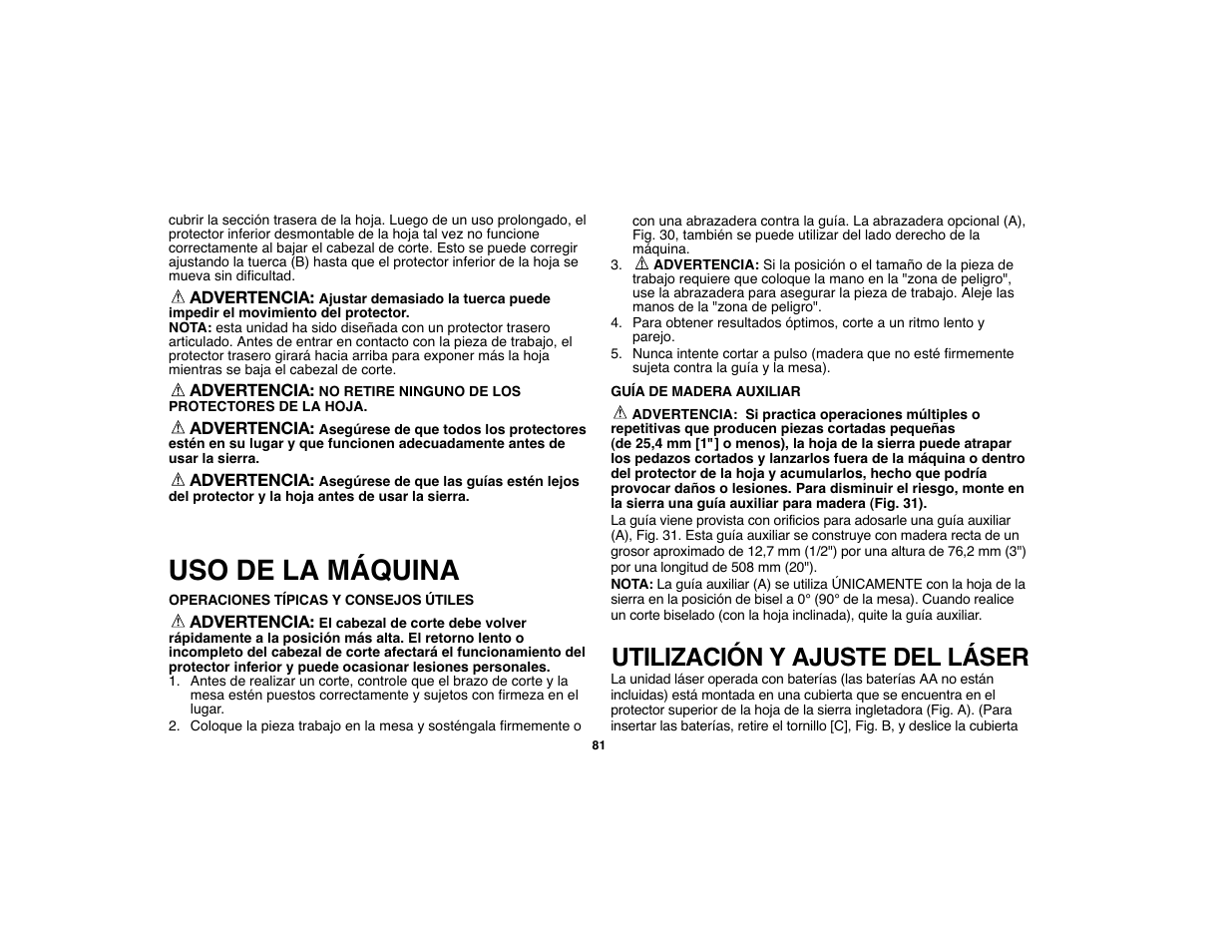 Uso de la máquina, Utilización y ajuste del láser | Black & Decker 90528012 User Manual | Page 81 / 88