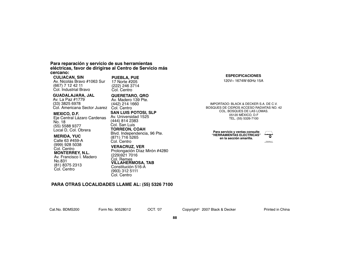 Black & Decker 90528012 User Manual | Page 88 / 88