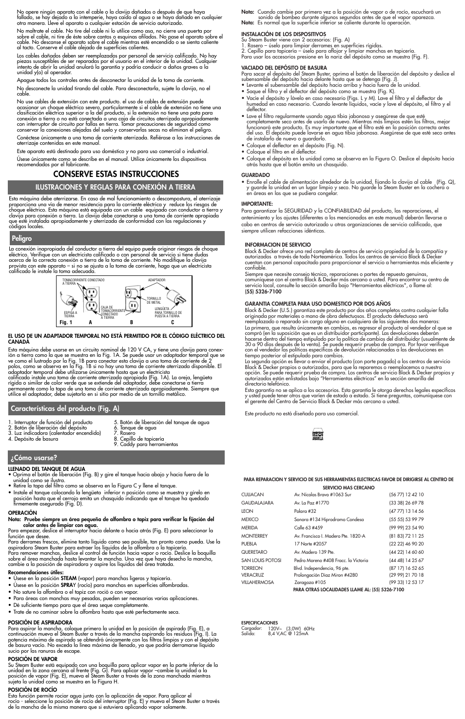 Conserve estas instrucciones, Características del producto (fig. a) ¿cómo usarse | Black & Decker SteamBuster 612736-00 User Manual | Page 4 / 4