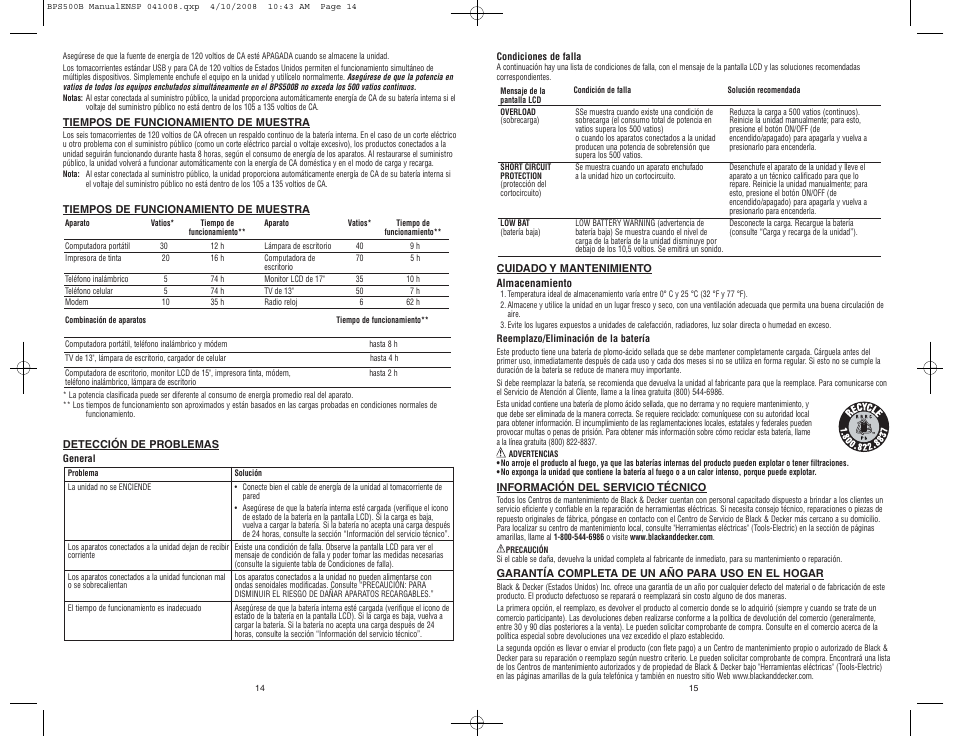 Black & Decker ELECTROMATE 500 User Manual | Page 8 / 8