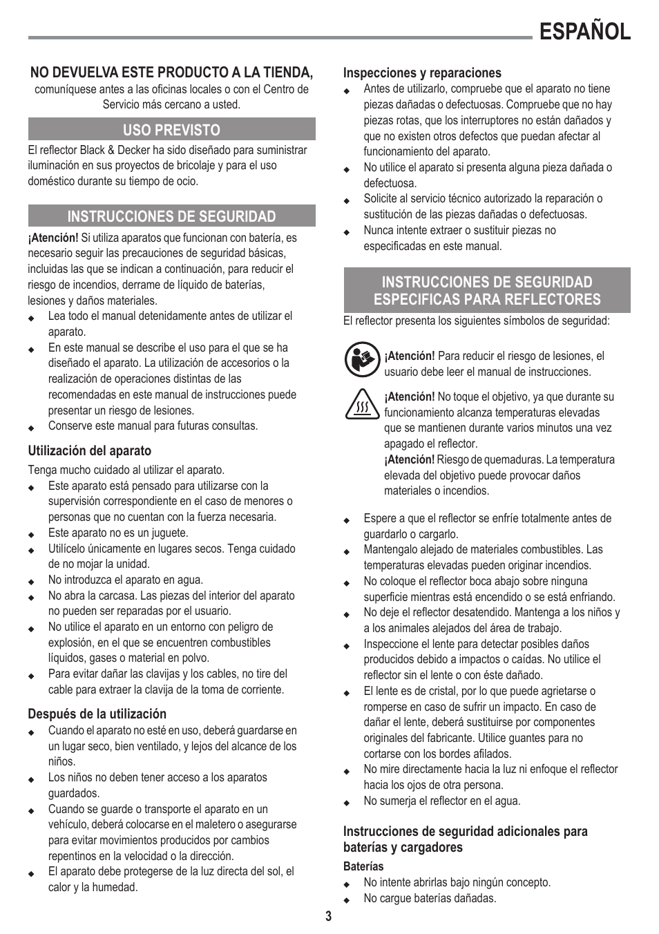 Español | Black & Decker BSL301 User Manual | Page 3 / 14
