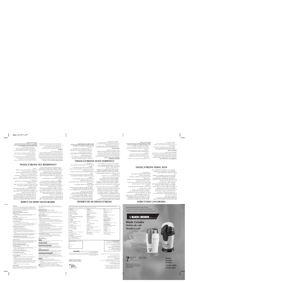 Black & Decker CBG100W User Manual | 2 pages