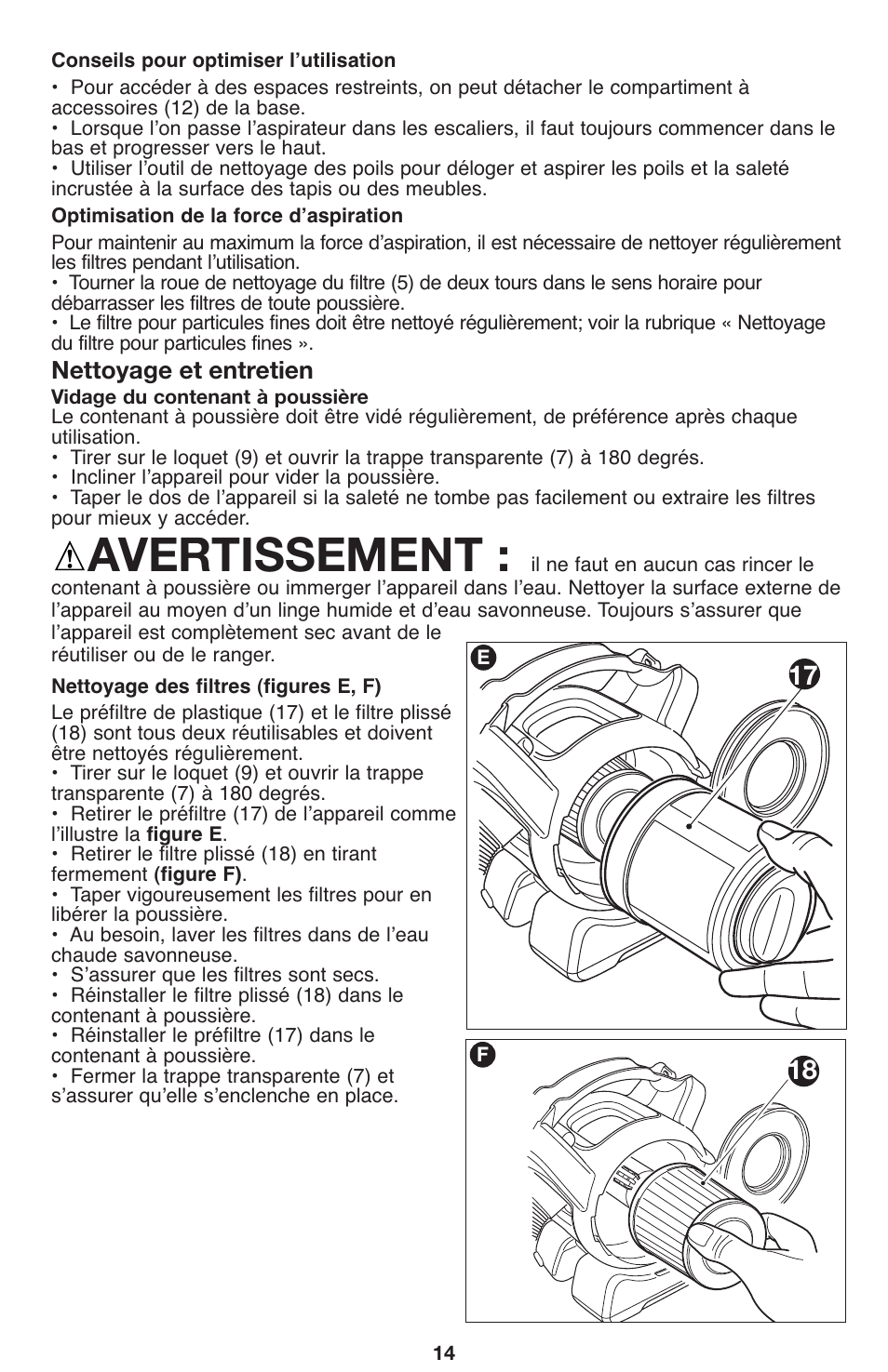 Avertissement, Nettoyage et entretien | Black & Decker 90564858 User Manual | Page 14 / 28