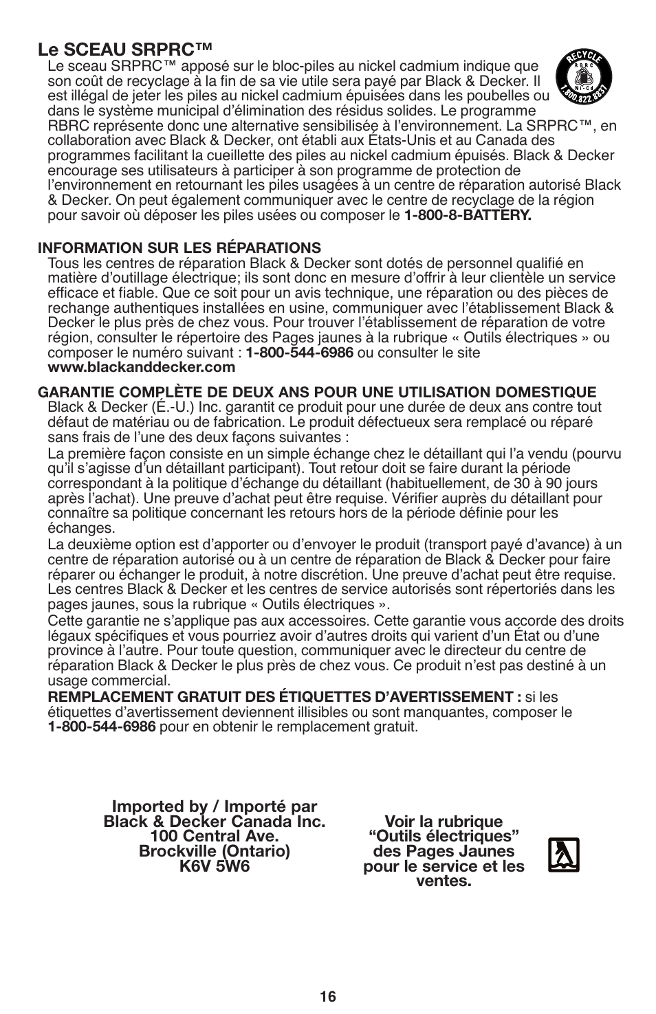 Le sceau srprc | Black & Decker 90564858 User Manual | Page 16 / 28