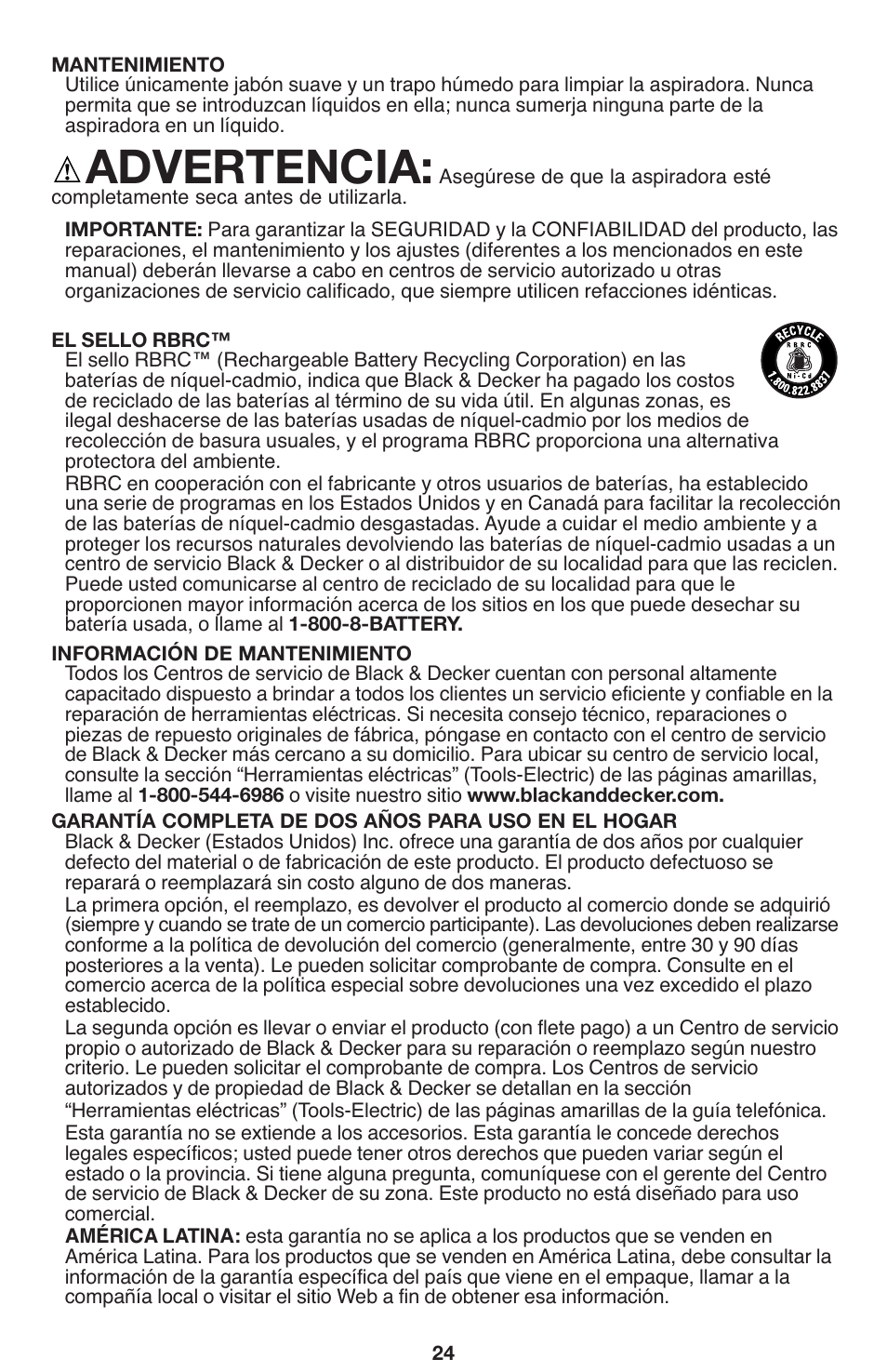 Advertencia | Black & Decker 90564858 User Manual | Page 24 / 28