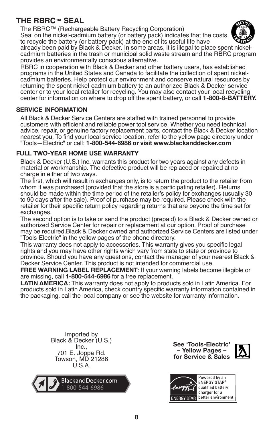 The rbrc, Seal | Black & Decker 90564858 User Manual | Page 8 / 28