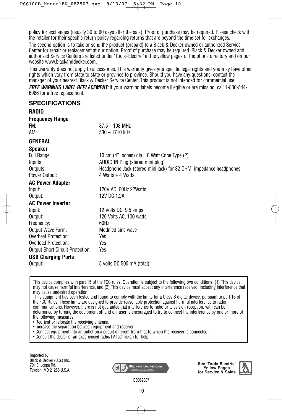 Black & Decker PSS100B User Manual | Page 11 / 11
