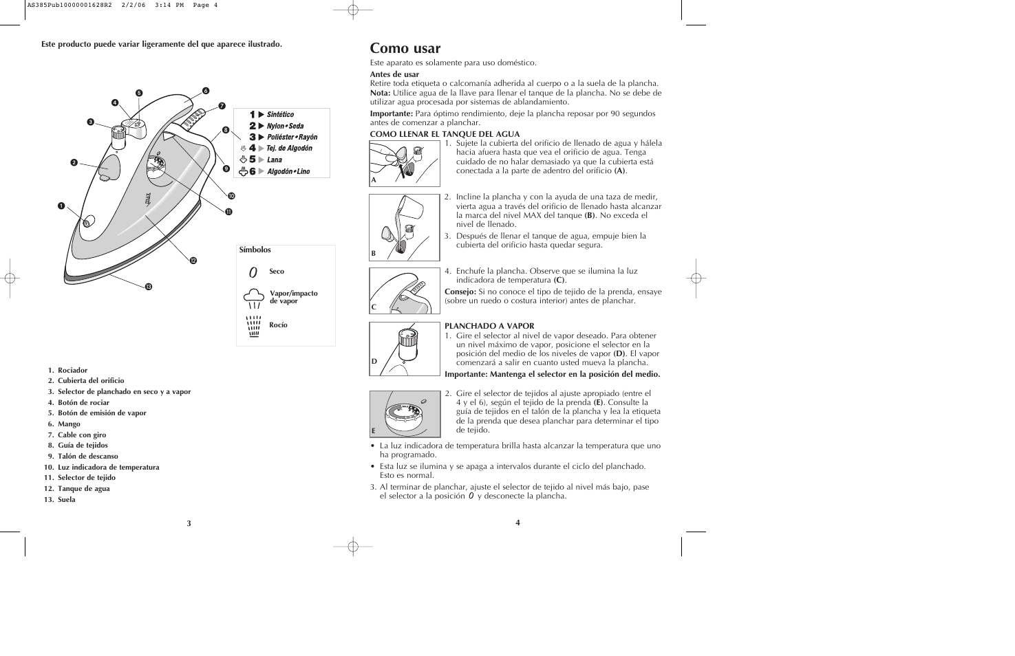 Como usar | Black & Decker AVANTSTEAM AS385 User Manual | Page 3 / 9