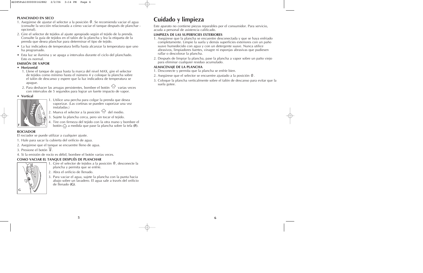 Cuidado y limpieza | Black & Decker AVANTSTEAM AS385 User Manual | Page 4 / 9