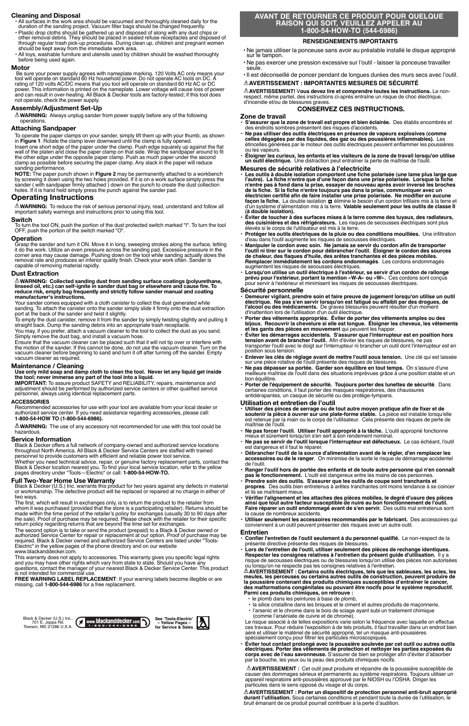 Operating instructions | Black & Decker S520 User Manual | Page 2 / 4