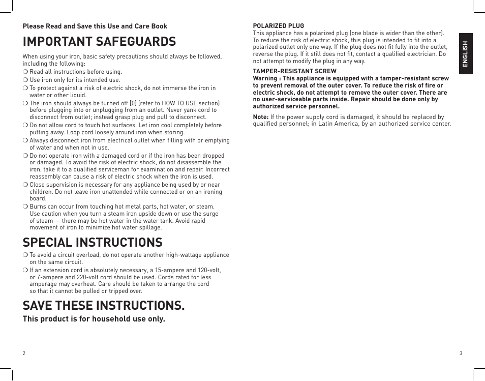 Important safeguards, Special instructions, Save these instructions | Black & Decker First Impressions ICR515 User Manual | Page 2 / 15