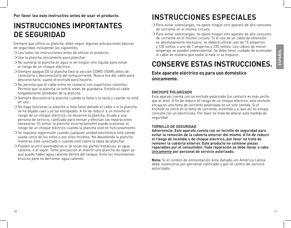Instrucciones importantes de seguridad, Instrucciones especiales, Conserve estas instrucciones | Black & Decker First Impressions ICR515 User Manual | Page 6 / 15