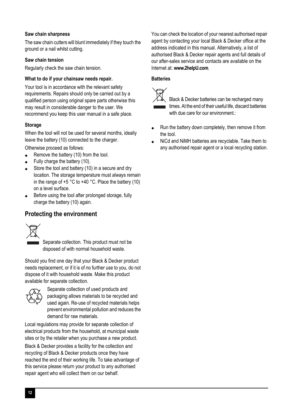 Protecting the environment | Black & Decker GKC1817P User Manual | Page 12 / 16