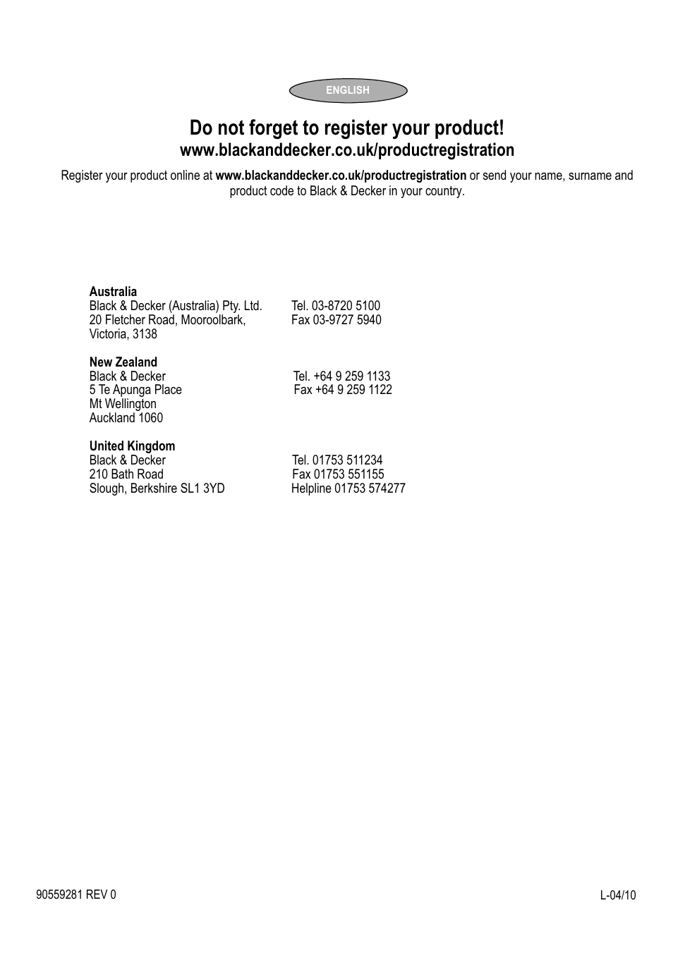 Do not forget to register your product | Black & Decker GKC1817P User Manual | Page 16 / 16