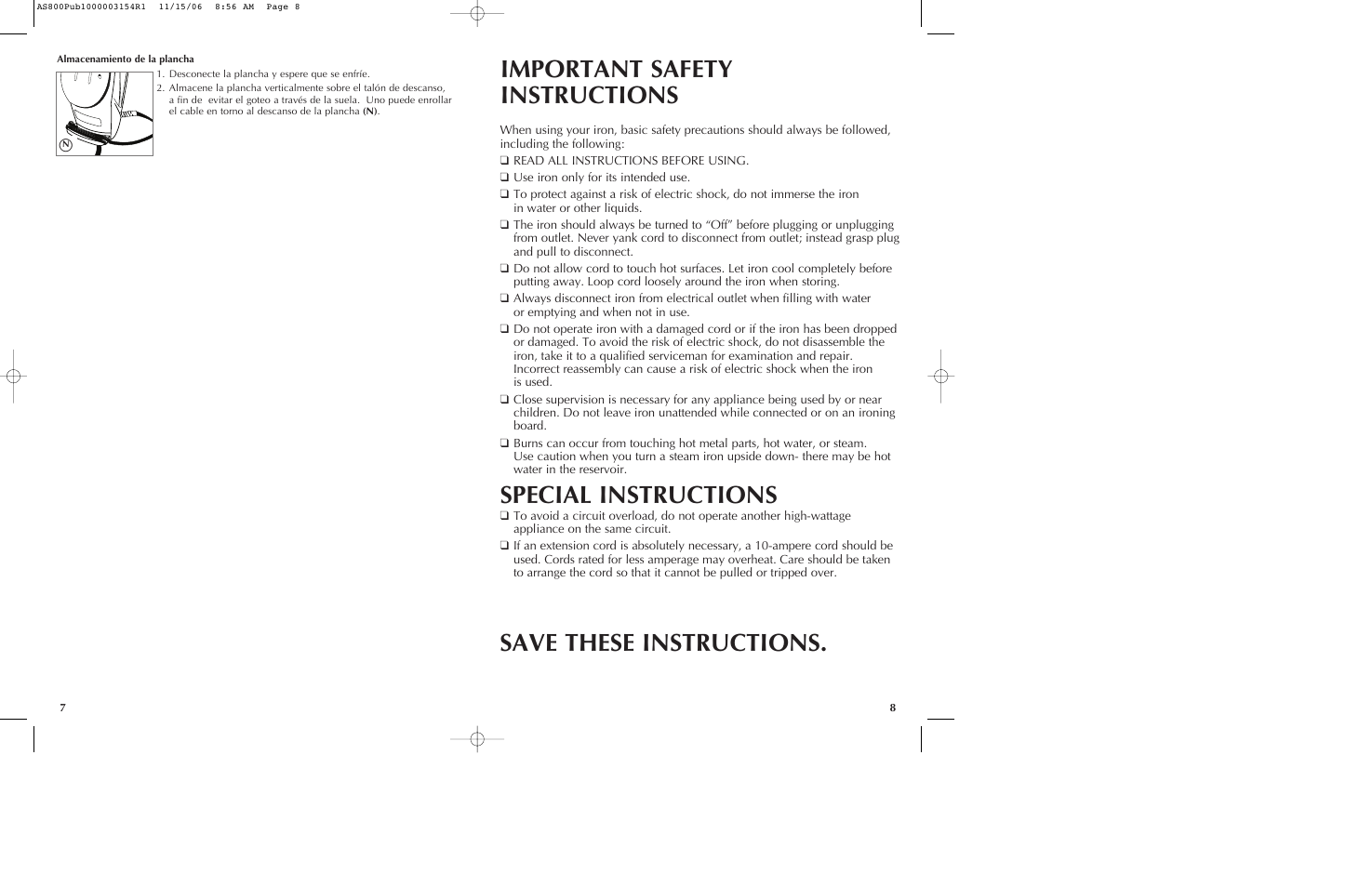 Special instructions | Black & Decker AS800 User Manual | Page 5 / 11