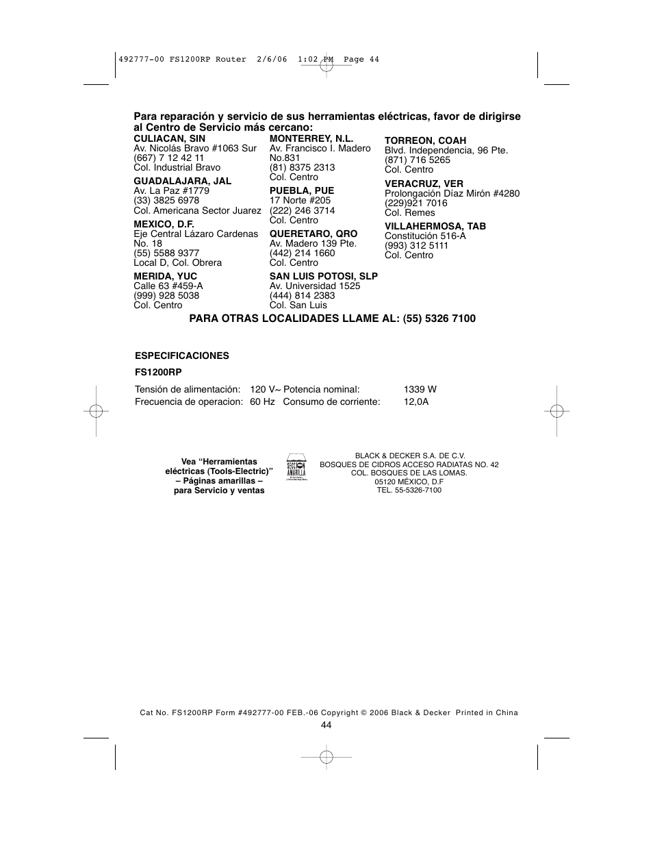 Black & Decker Fire Storm 492777-00 User Manual | Page 44 / 44