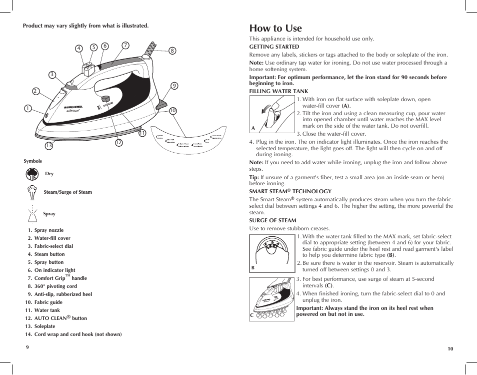 How to use | Black & Decker Avant Steam F985 User Manual | Page 6 / 11