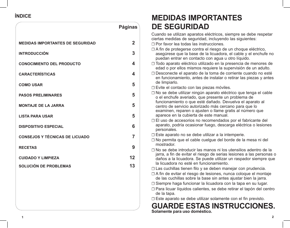 Medidas importantes de seguridad, Guarde estas instrucciones | Black & Decker iBLEND BLP5601KT User Manual | Page 2 / 18