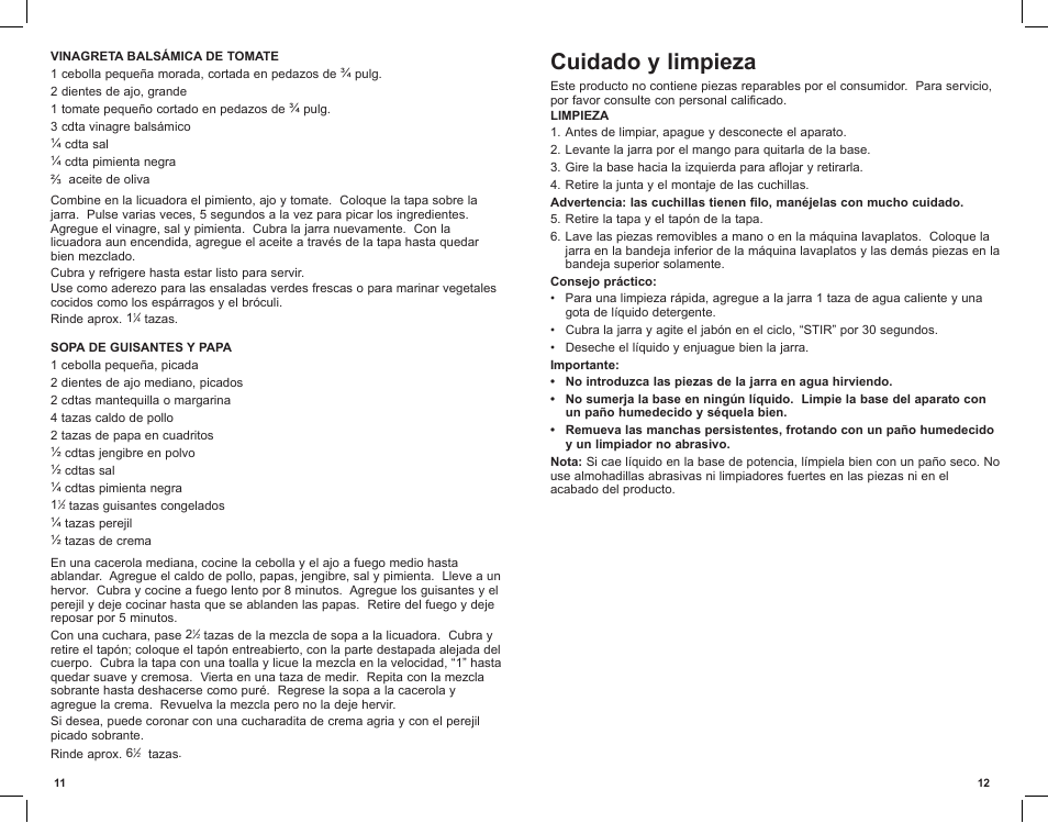 Cuidado y limpieza | Black & Decker iBLEND BLP5601KT User Manual | Page 7 / 18