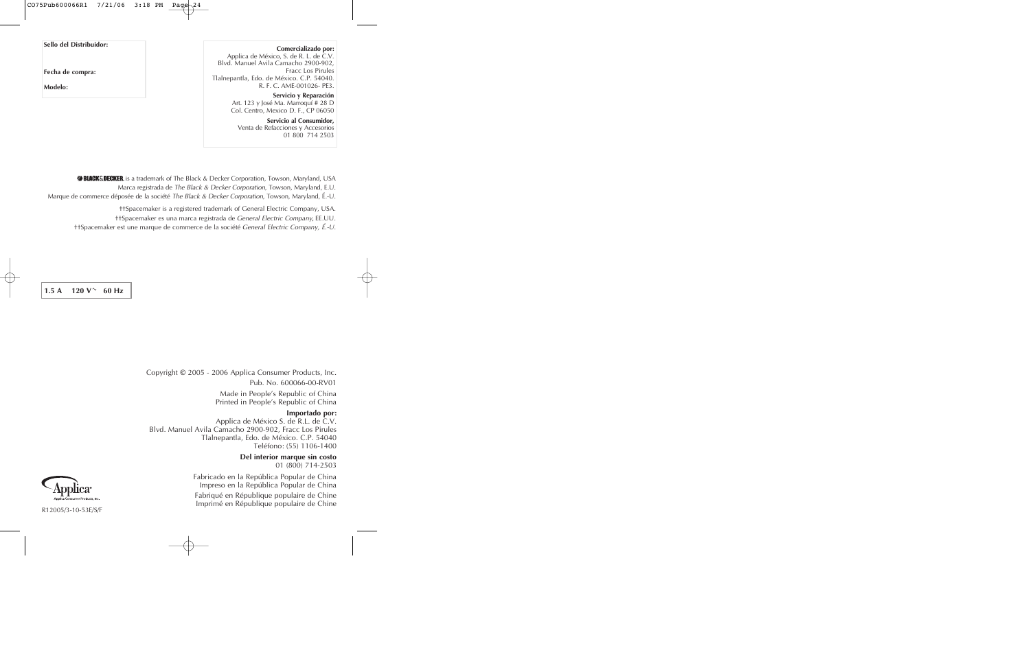 Black & Decker CO85BM User Manual | Page 13 / 13