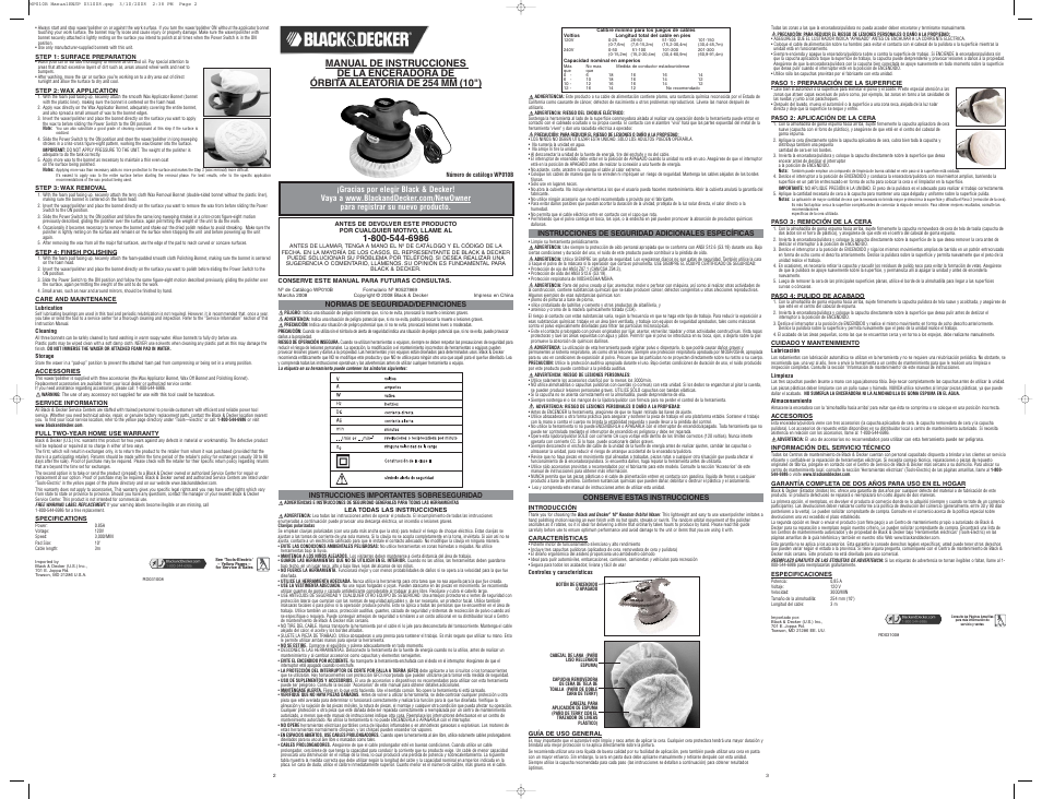 Black & Decker WP010B User Manual | Page 2 / 2