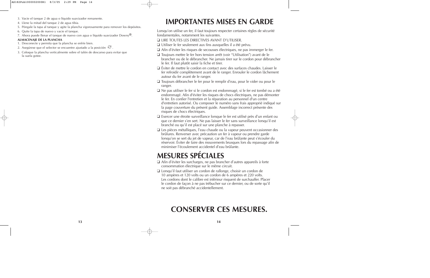 Mesures spéciales, Importantes mises en garde conserver ces mesures | Black & Decker AS182 User Manual | Page 8 / 15