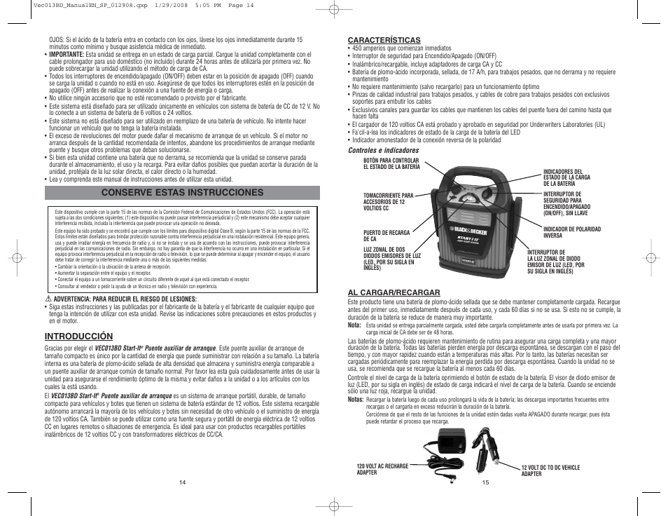 Conserve estas instrucciones | Black & Decker START-IT VEC013BD User Manual | Page 8 / 10