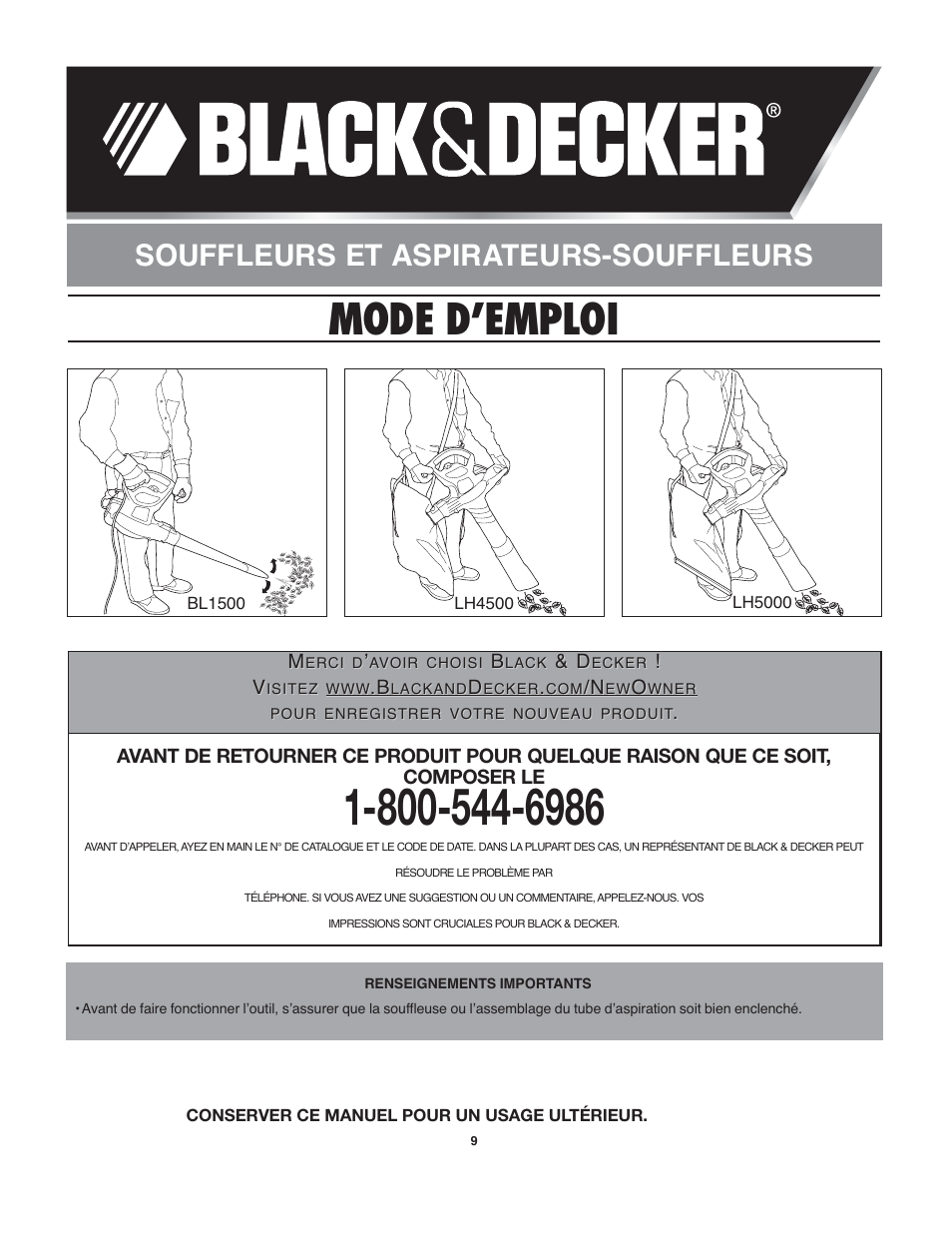 Mode d’emploi, Souffleurs et aspirateurs-souffleurs | Black & Decker 90538065 User Manual | Page 9 / 20