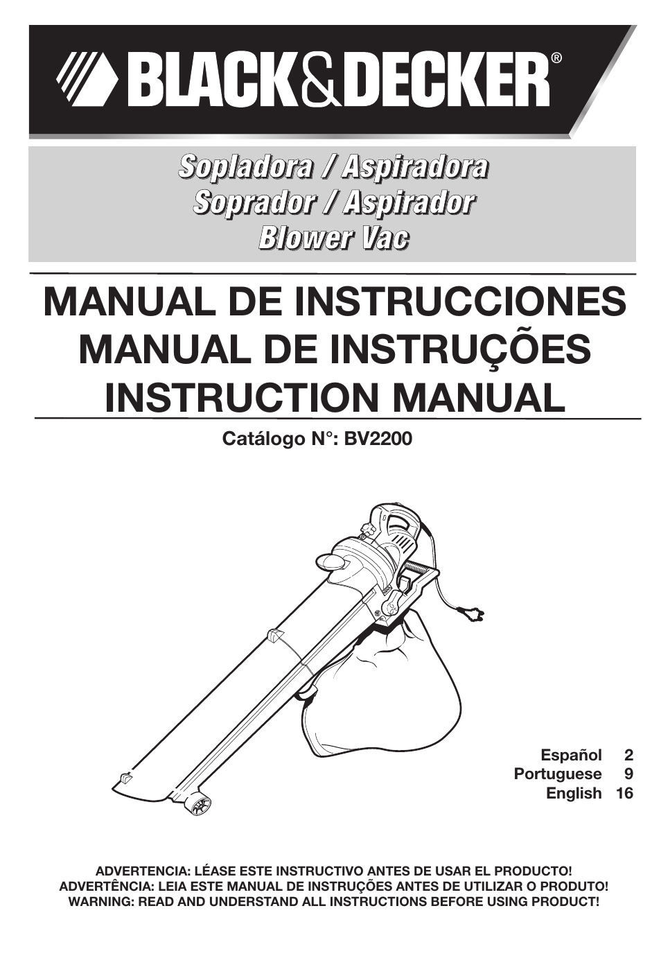 Black & Decker BV2200 User Manual | 22 pages