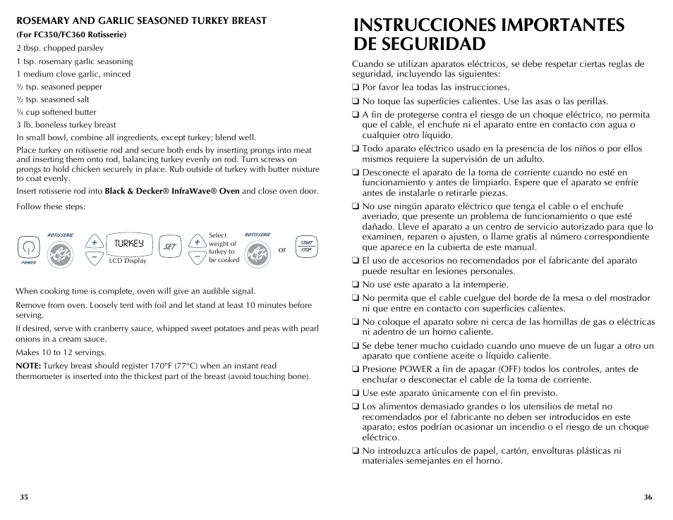 Instrucciones importantes de seguridad | Black & Decker INFRAWAVE FC360 User Manual | Page 19 / 39