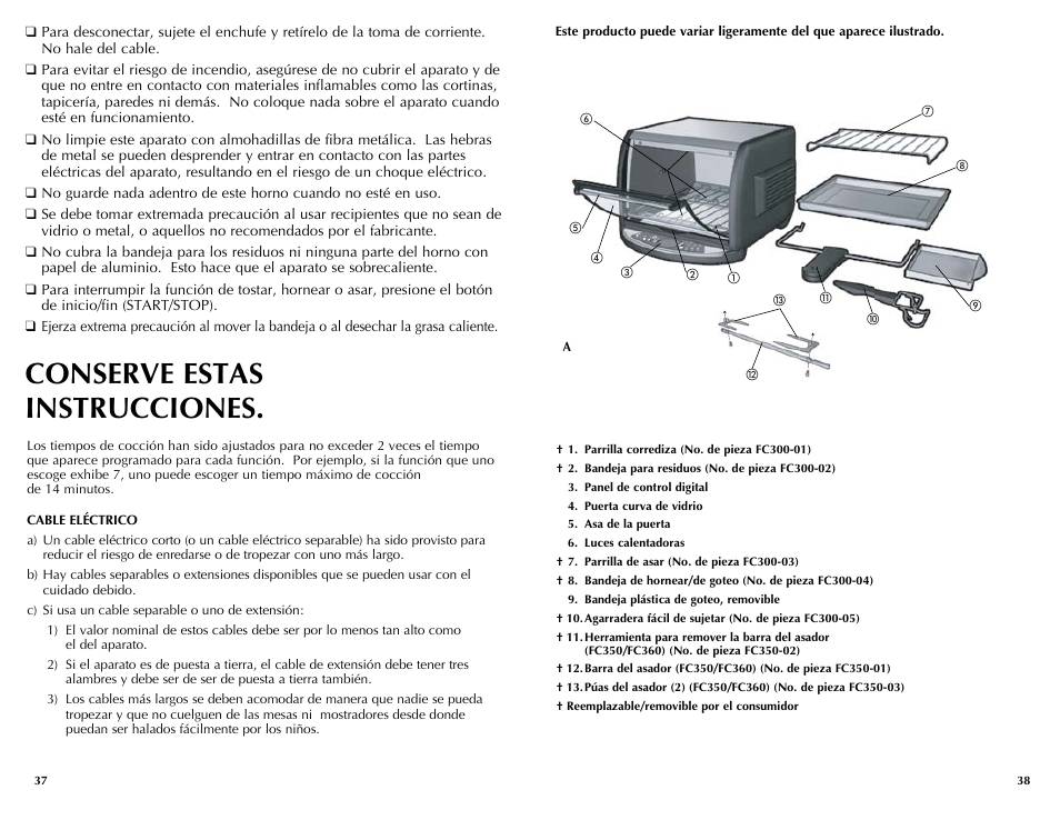 Conserve estas instrucciones | Black & Decker INFRAWAVE FC360 User Manual | Page 20 / 39