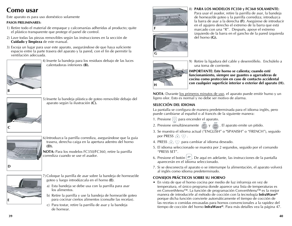 Como usar | Black & Decker INFRAWAVE FC360 User Manual | Page 21 / 39