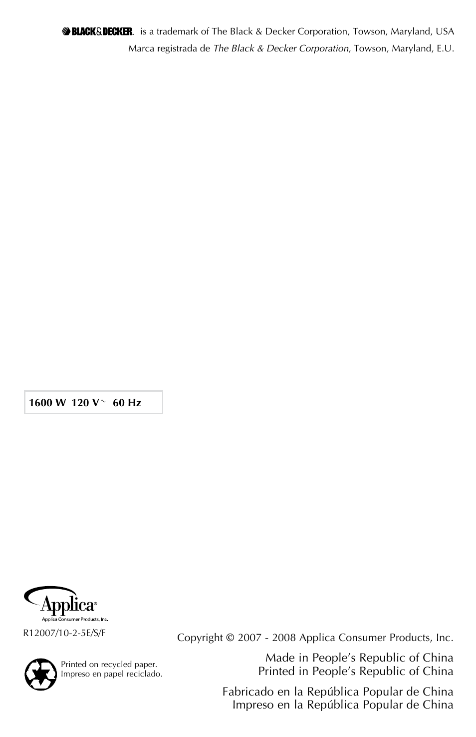 Black & Decker INFRAWAVE FC360 User Manual | Page 39 / 39