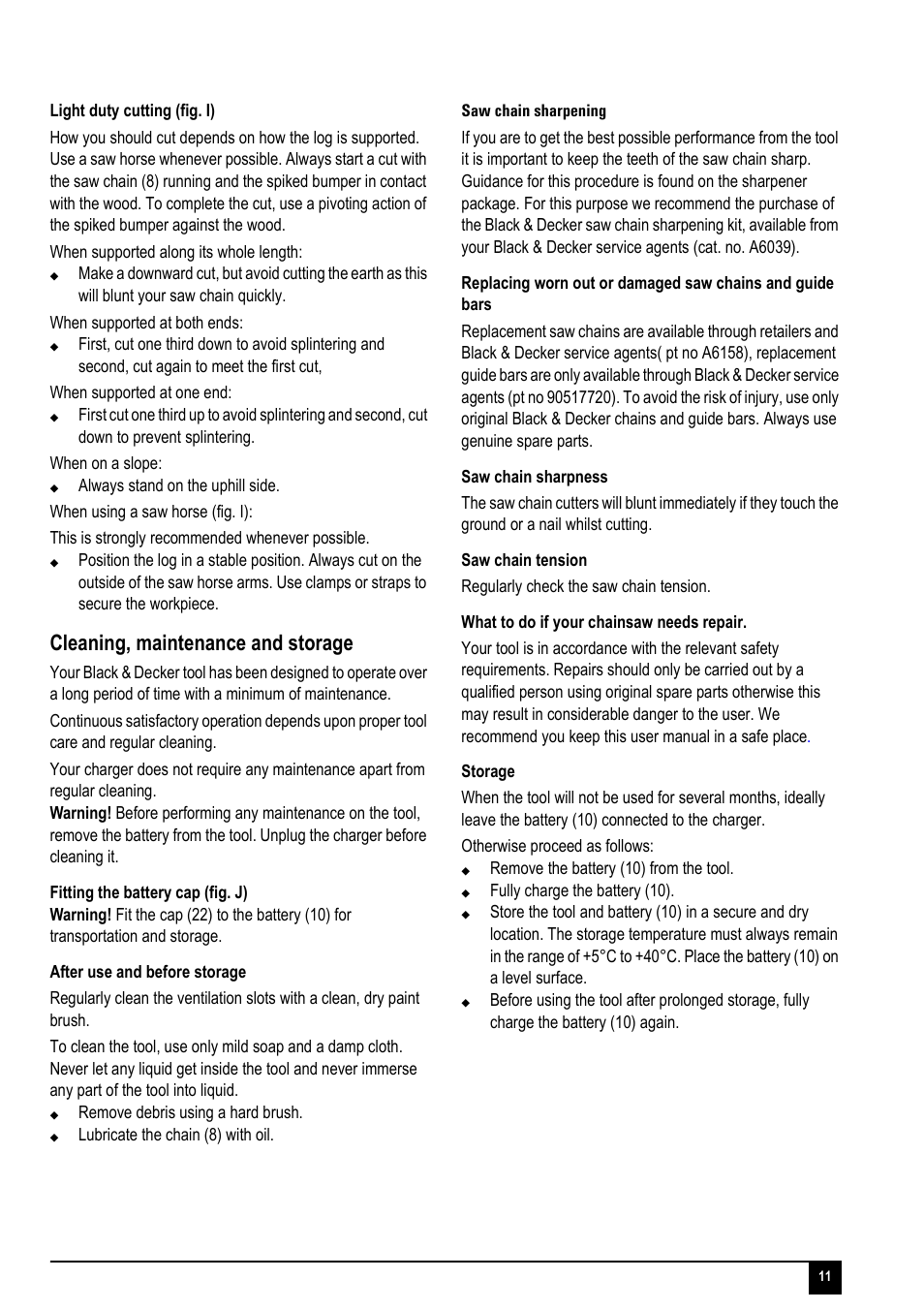 Cleaning, maintenance and storage | Black & Decker Powerufl Solutions GKC1817L User Manual | Page 11 / 16