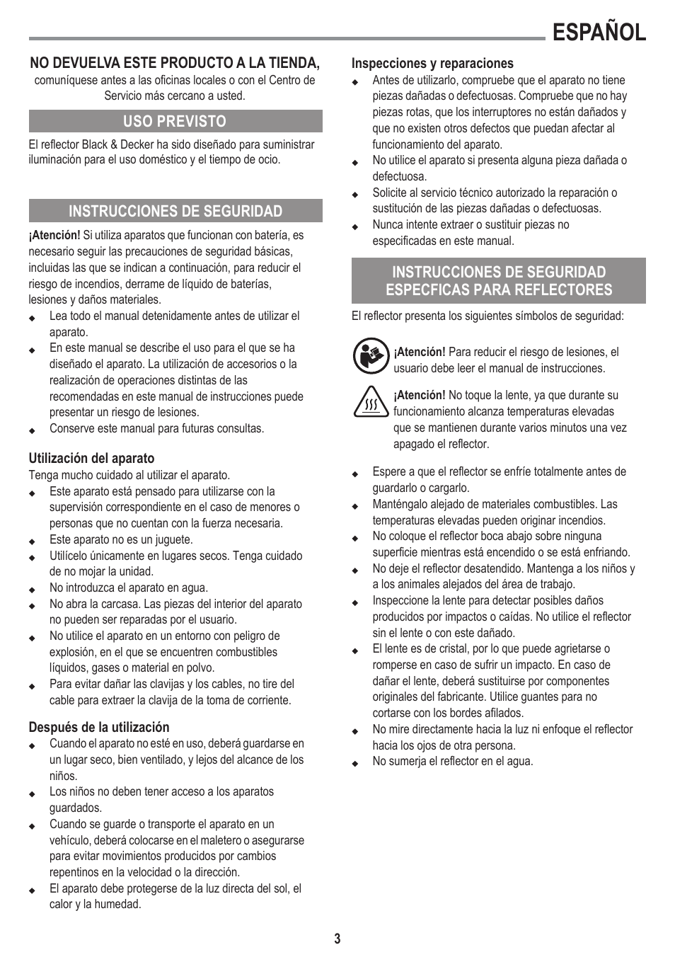 Español | Black & Decker BSL300-LA User Manual | Page 3 / 12