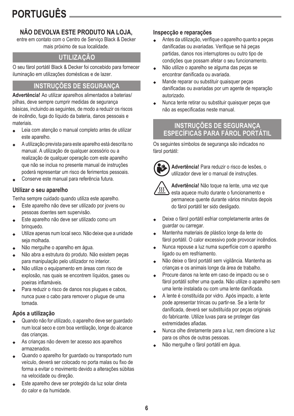 Português | Black & Decker BSL300-LA User Manual | Page 6 / 12