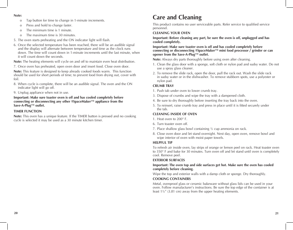 Care and cleaning | Black & Decker TROS1000Q User Manual | Page 11 / 27
