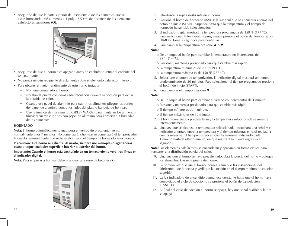 Start toast bake keep warm timer cancel | Black & Decker TROS1000Q User Manual | Page 20 / 27