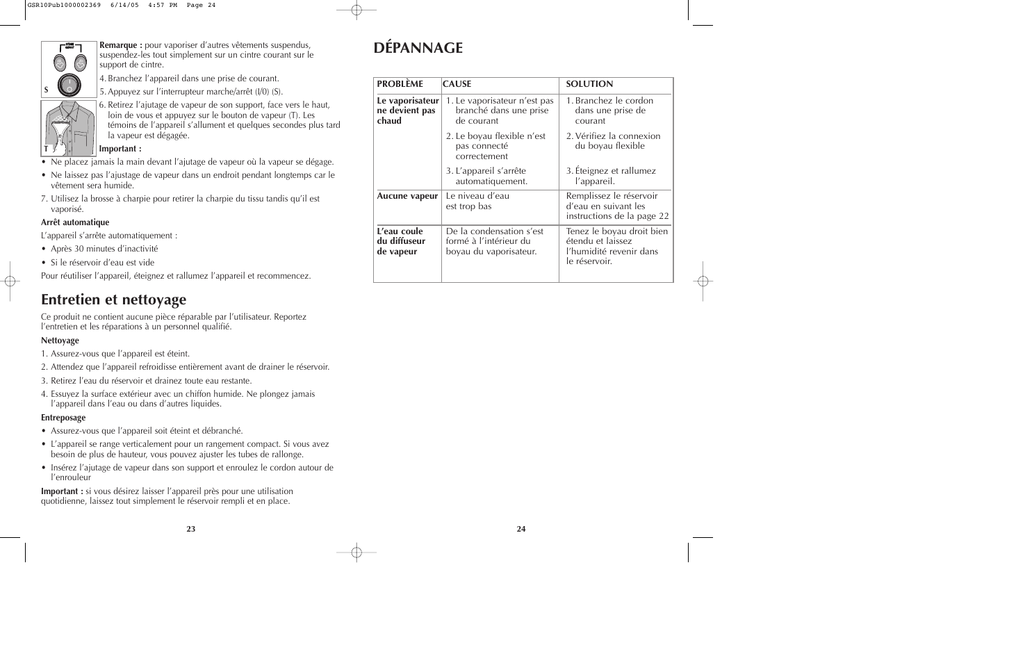 Entretien et nettoyage, Dépannage | Black & Decker GSR10 User Manual | Page 13 / 17