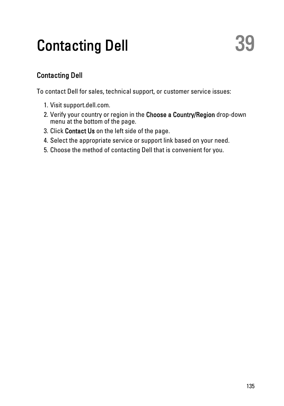 Contacting dell, 39 contacting dell | Dell Precision M6600 (Mid 2011) User Manual | Page 135 / 136