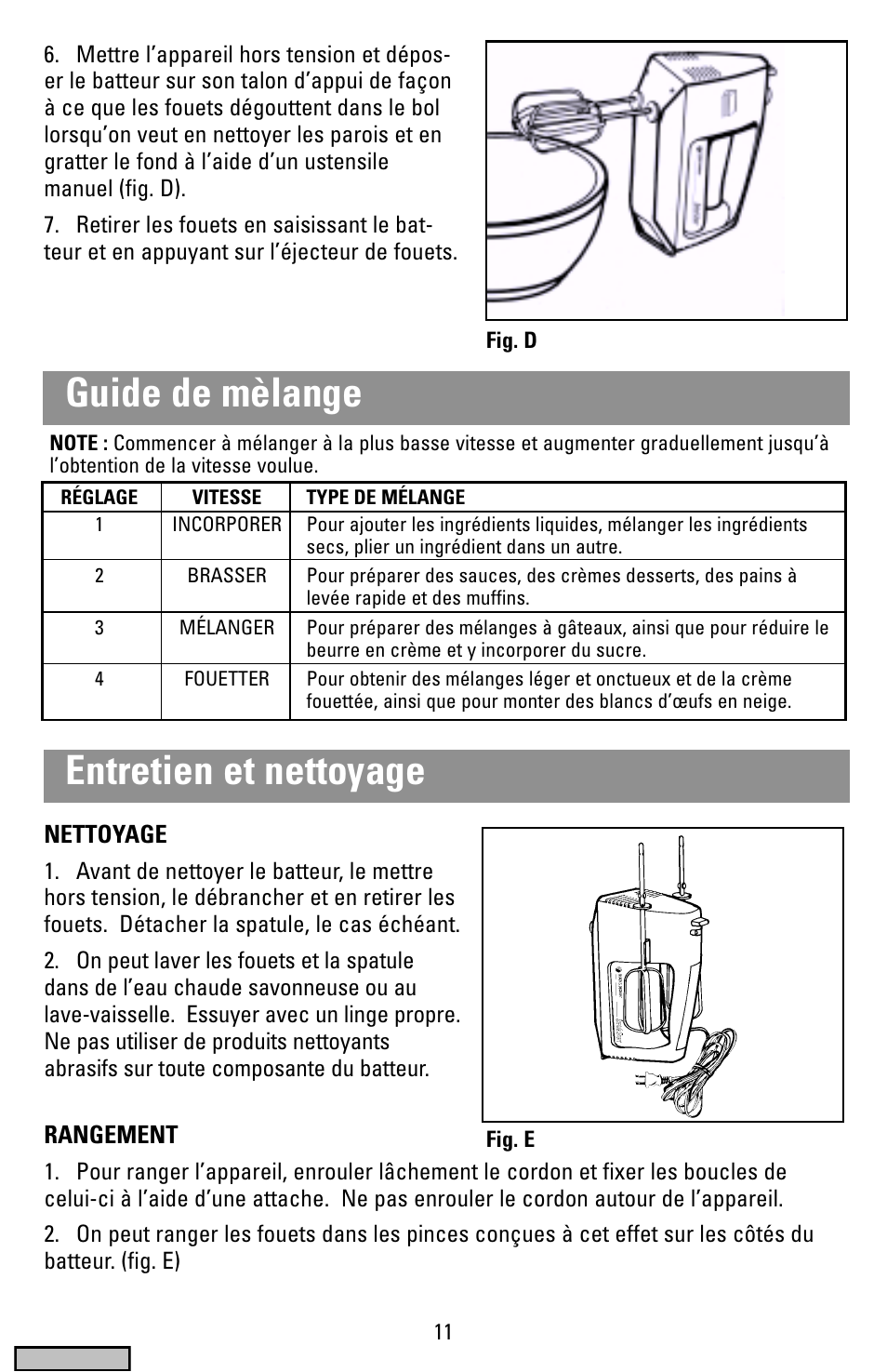 Guide de melange, Entretien et nettoyage, Guide de mèlange | Black & Decker MX40 User Manual | Page 11 / 12