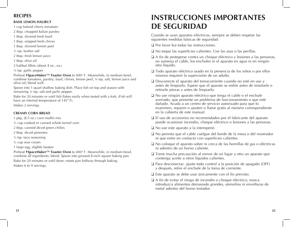 Instrucciones importantes de seguridad, Recipes | Black & Decker TRos1500 User Manual | Page 12 / 26