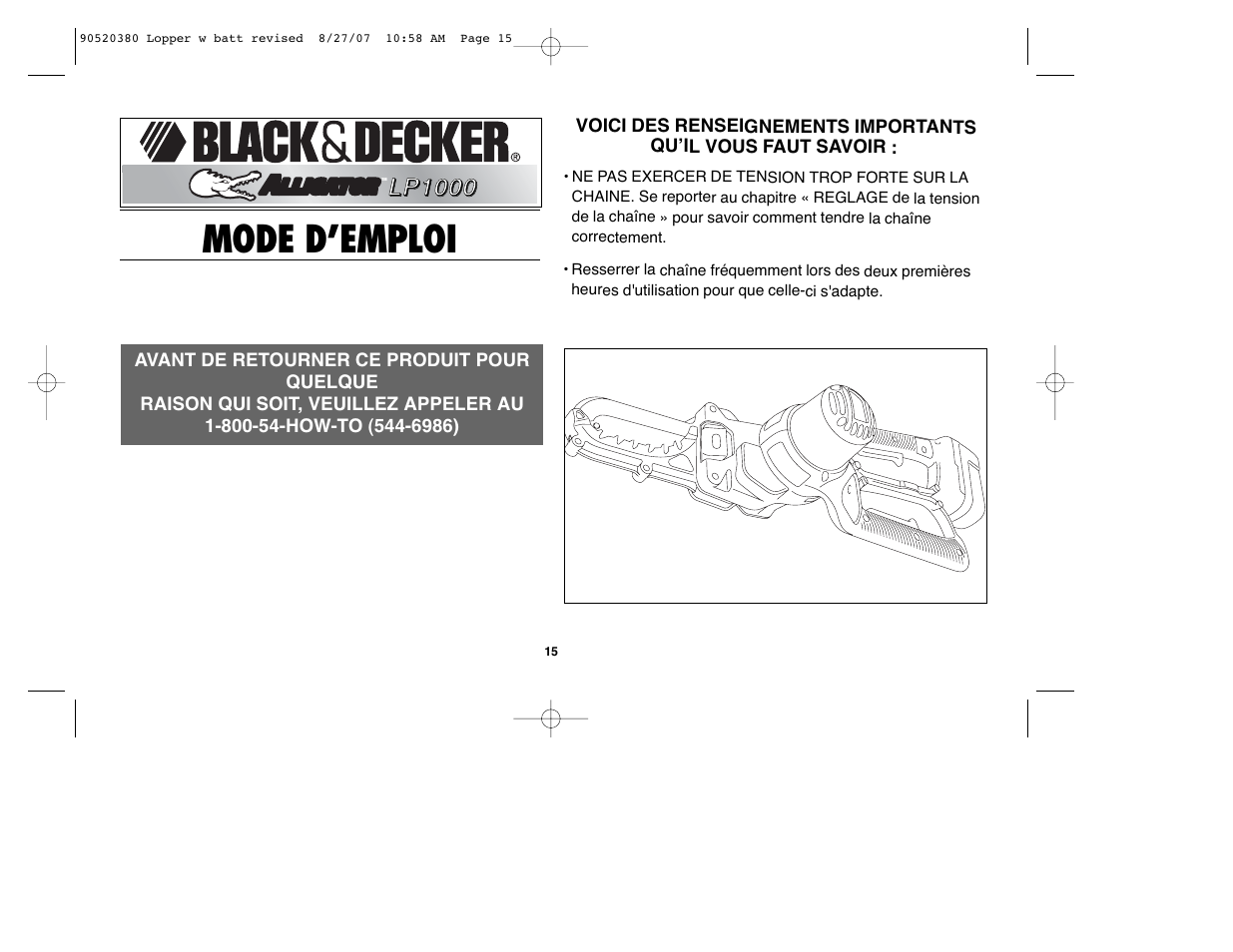 Mode d’emploi | Black & Decker Alligator 90520380 User Manual | Page 15 / 44