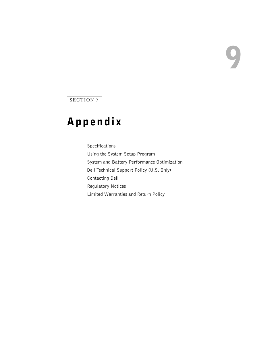 Appendix, 9 appendix | Dell Inspiron 5100 User Manual | Page 113 / 160