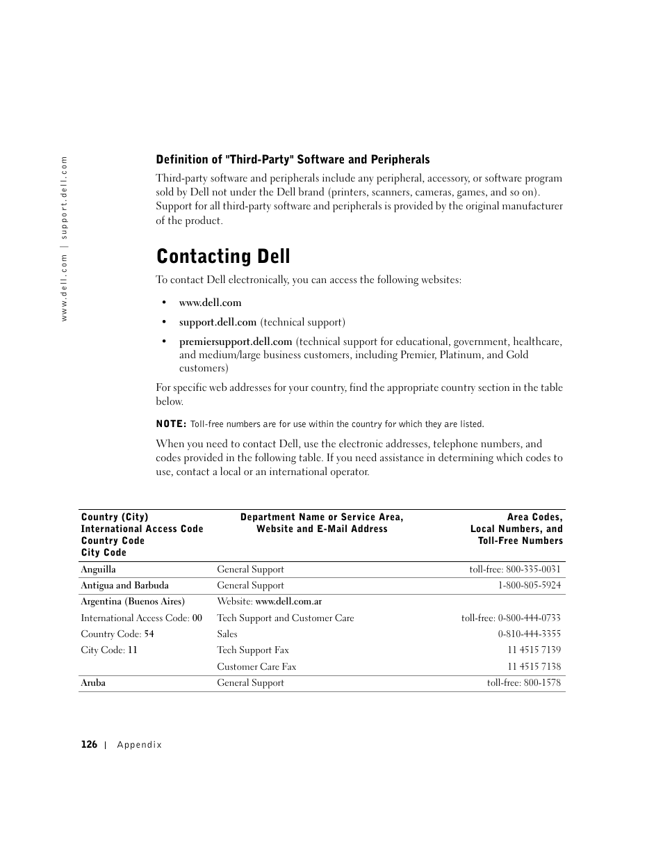 Contacting dell | Dell Inspiron 5100 User Manual | Page 126 / 160