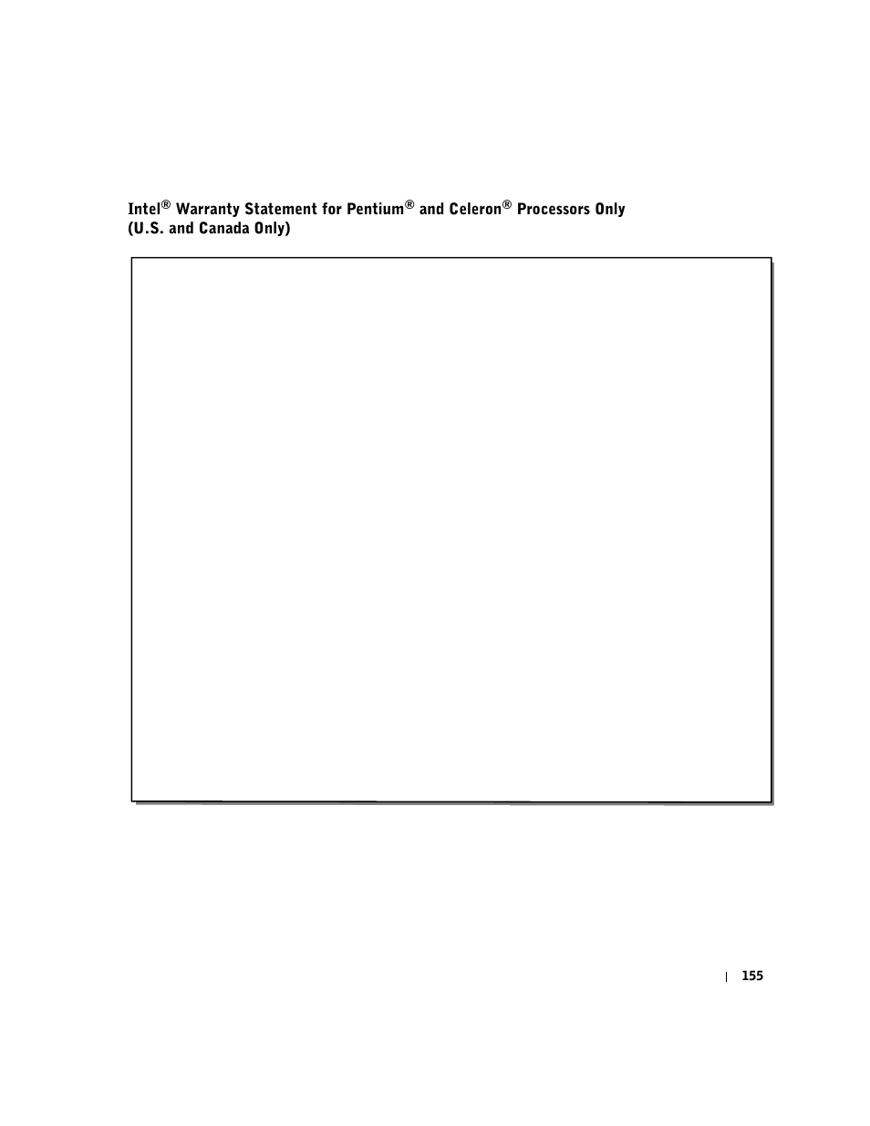 Intel, Warranty statement for pentium, And celeron | Processors only (u.s. and canada only) | Dell Inspiron 5100 User Manual | Page 155 / 160