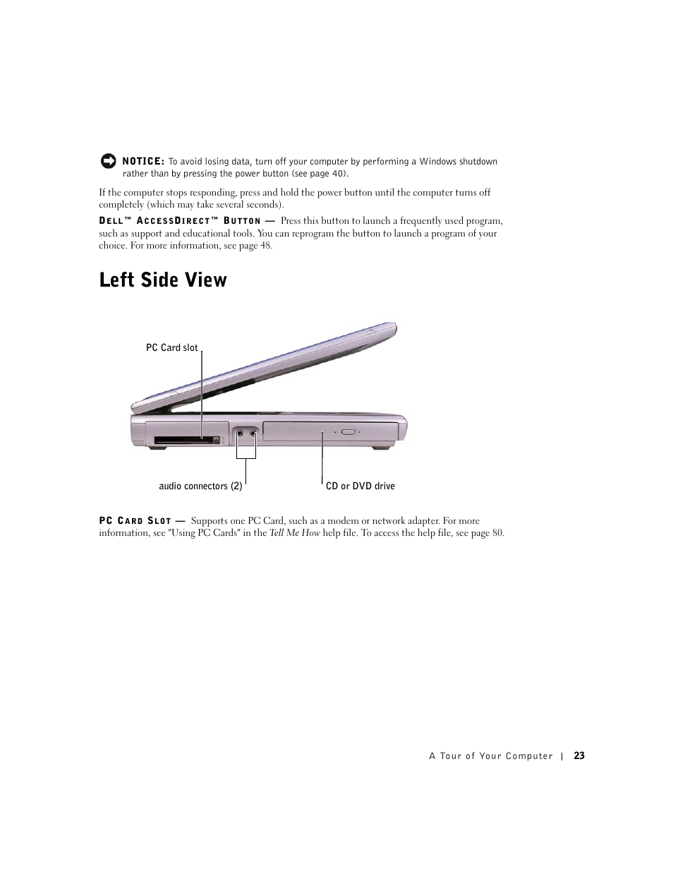 Left side view | Dell Inspiron 5100 User Manual | Page 23 / 160